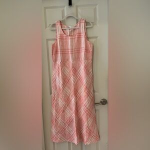 J. Jill Love Linen Coral Pink Plaid Sleeveless Maxi Dress, size M lightweight